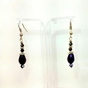 Purple Drop Crystal Earrings Handmade  Gold Tone Fish Hook Ear Wires